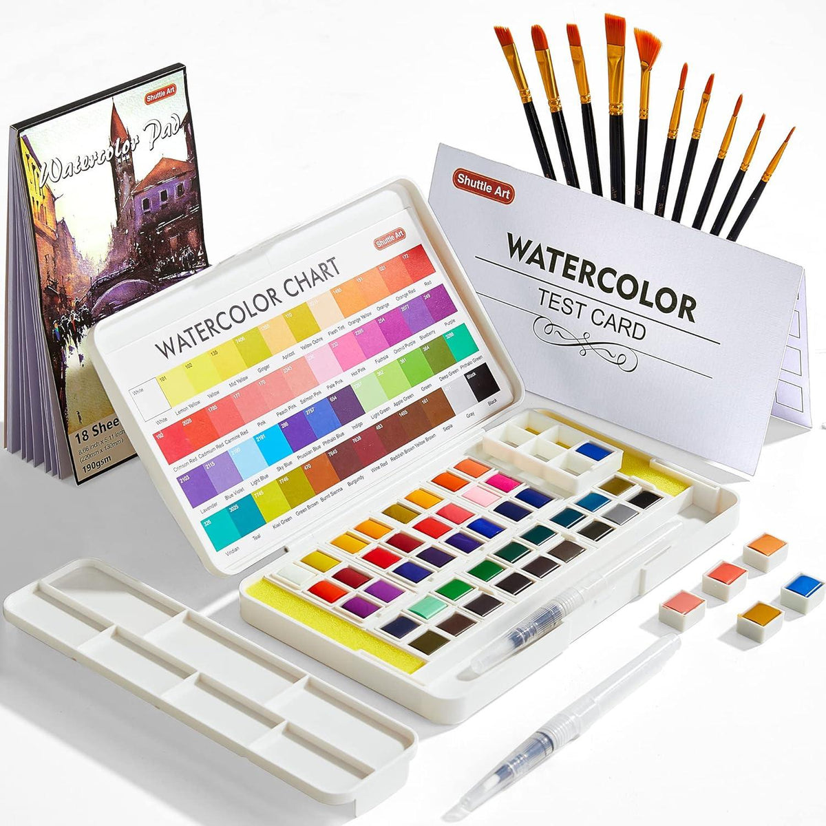 Aquarellfarben Set 48 Wasserfarben mit Pinsel und Aquarellpapier