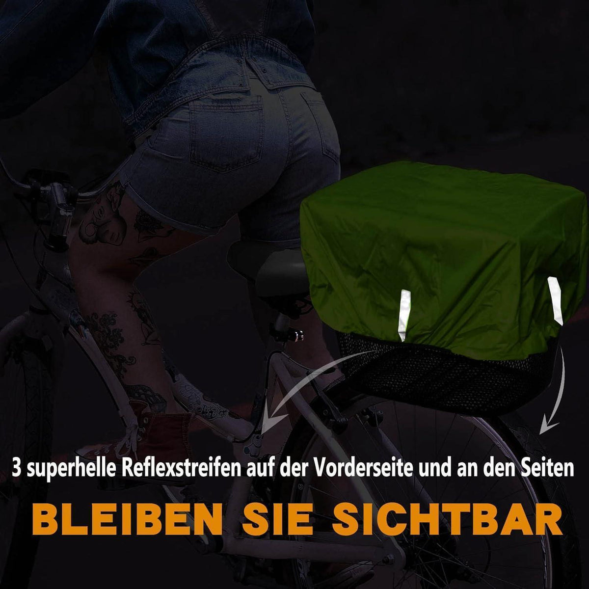 Fahrradkorb Abdeckung wasserdicht mit Reflektor Neon Gelb