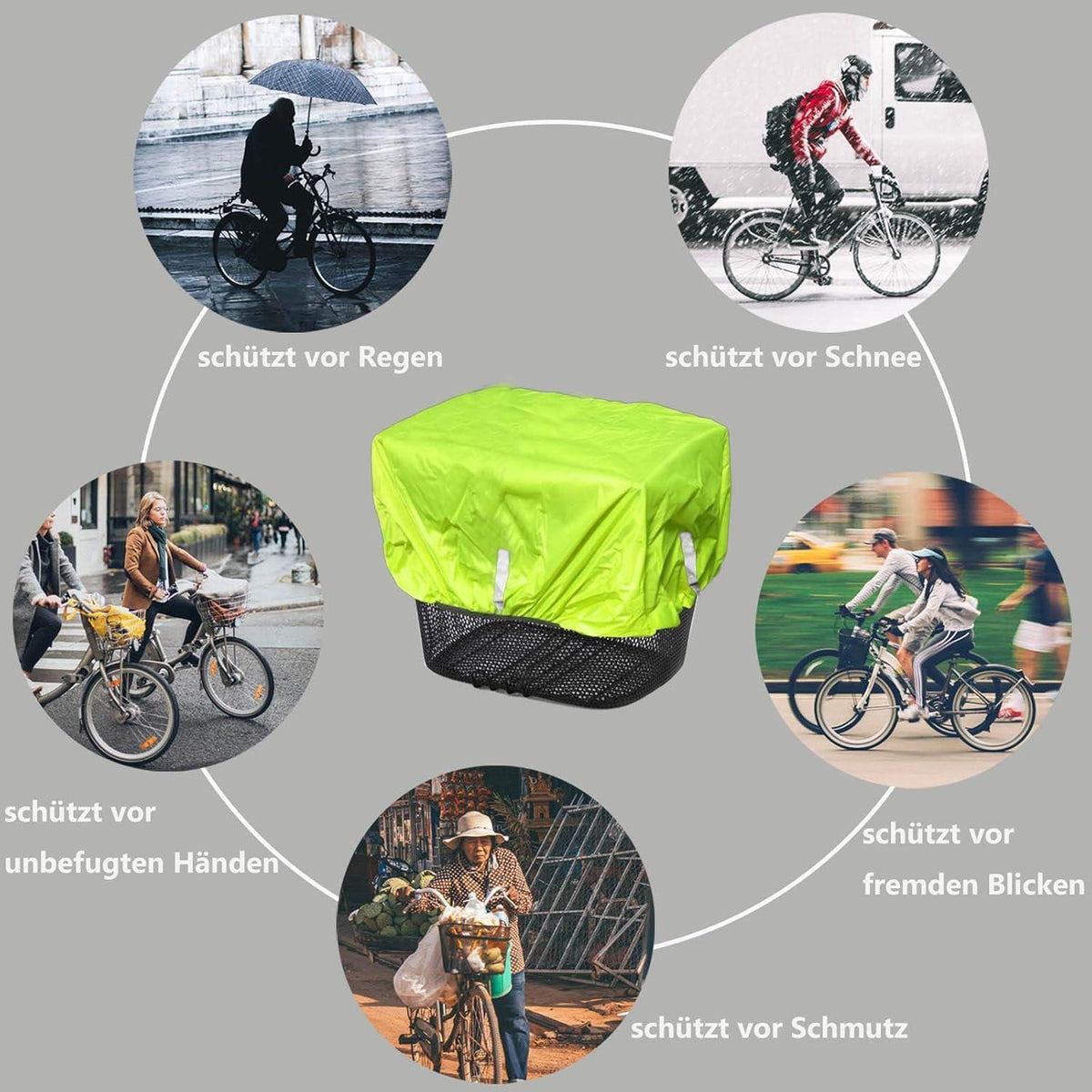 Fahrradkorb Abdeckung wasserdicht mit Reflektor Neon Gelb