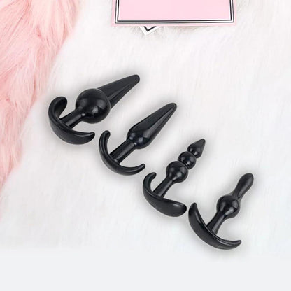 Analplug Set 4-teilig Analsex Butt Plug Training Kit Schwarz