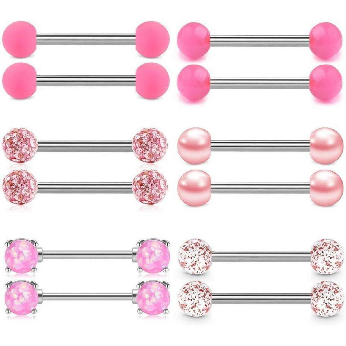 Zungenpiercing Brustwarzenpiercing 14G Stahl Zirkon Glitter Ball D-Pink
