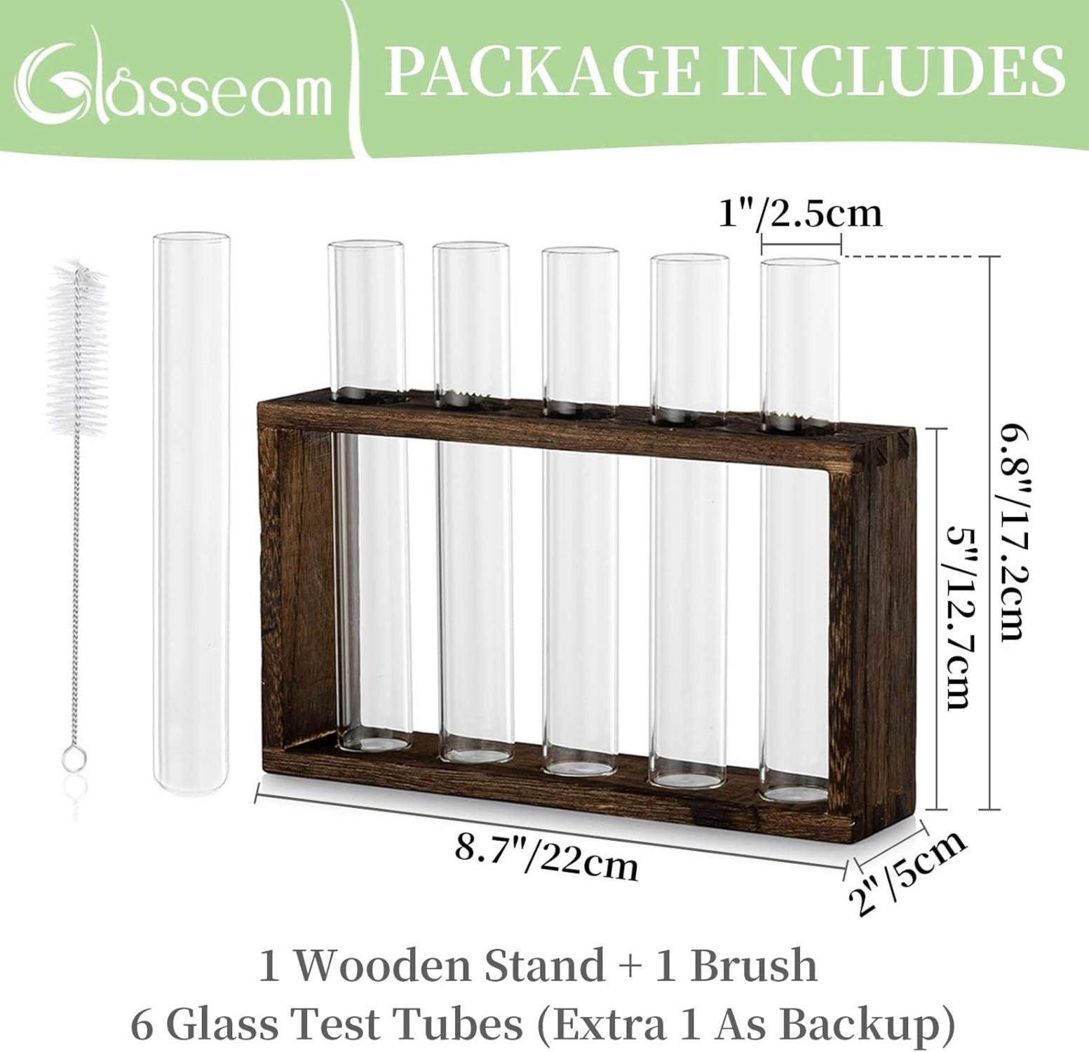 Blumenvase Set Vintage Glas Reagenzgläser Holzständer modern