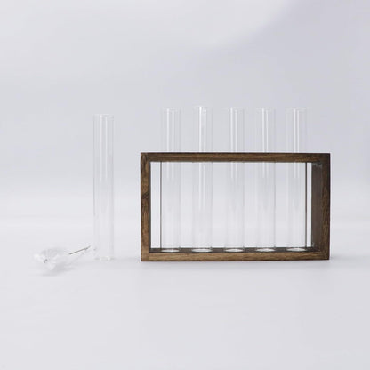 Blumenvase Set Vintage Glas Reagenzgläser Holzständer modern