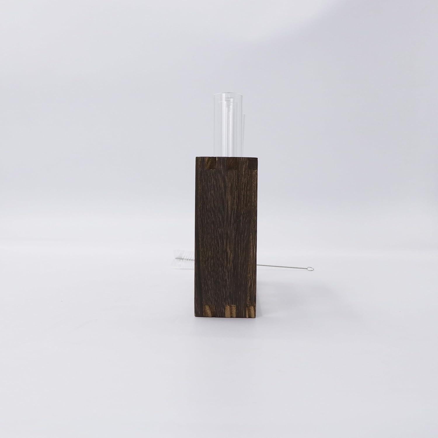 Modernes Holzrahmen Vasen Set mit Glas Reagenzgläsern für Blumen