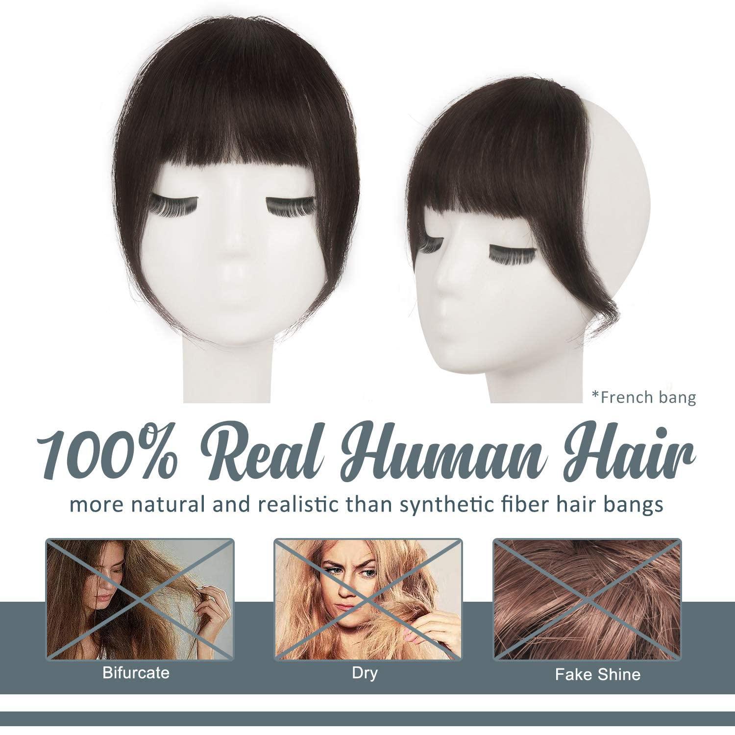 Echthaar Clip in Pony Dunkelbraun Fringe Haarteil