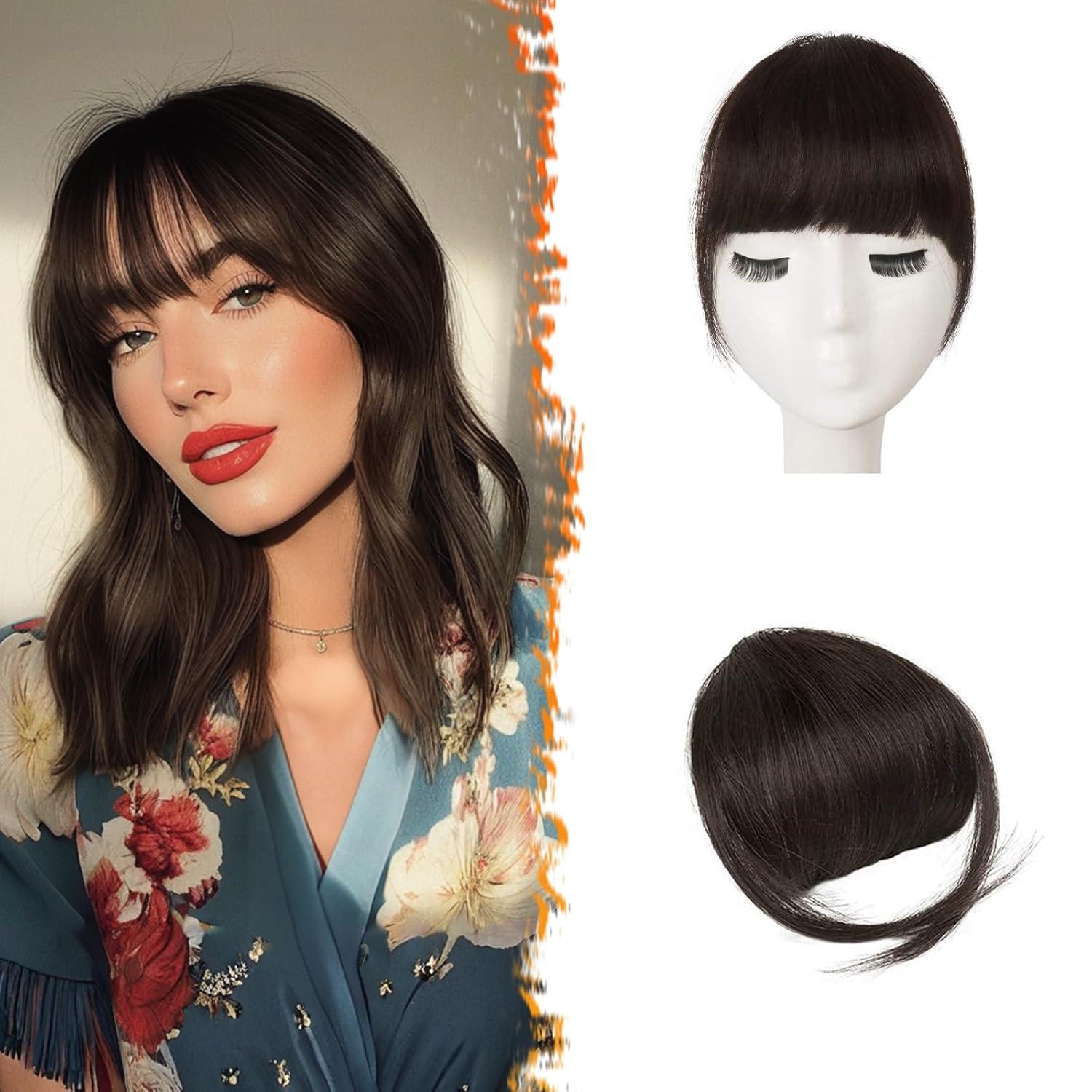 Echthaar Clip-in Pony, Dunkleres Braun, Dick Pony Extensions, Fringe
