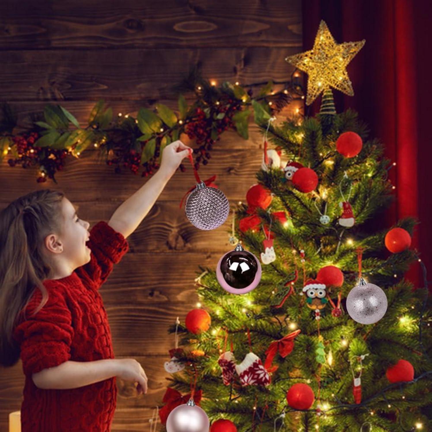 12CM Weihnachtskugeln Bruchsicher 4er Set Rosa Christbaum Ornamente