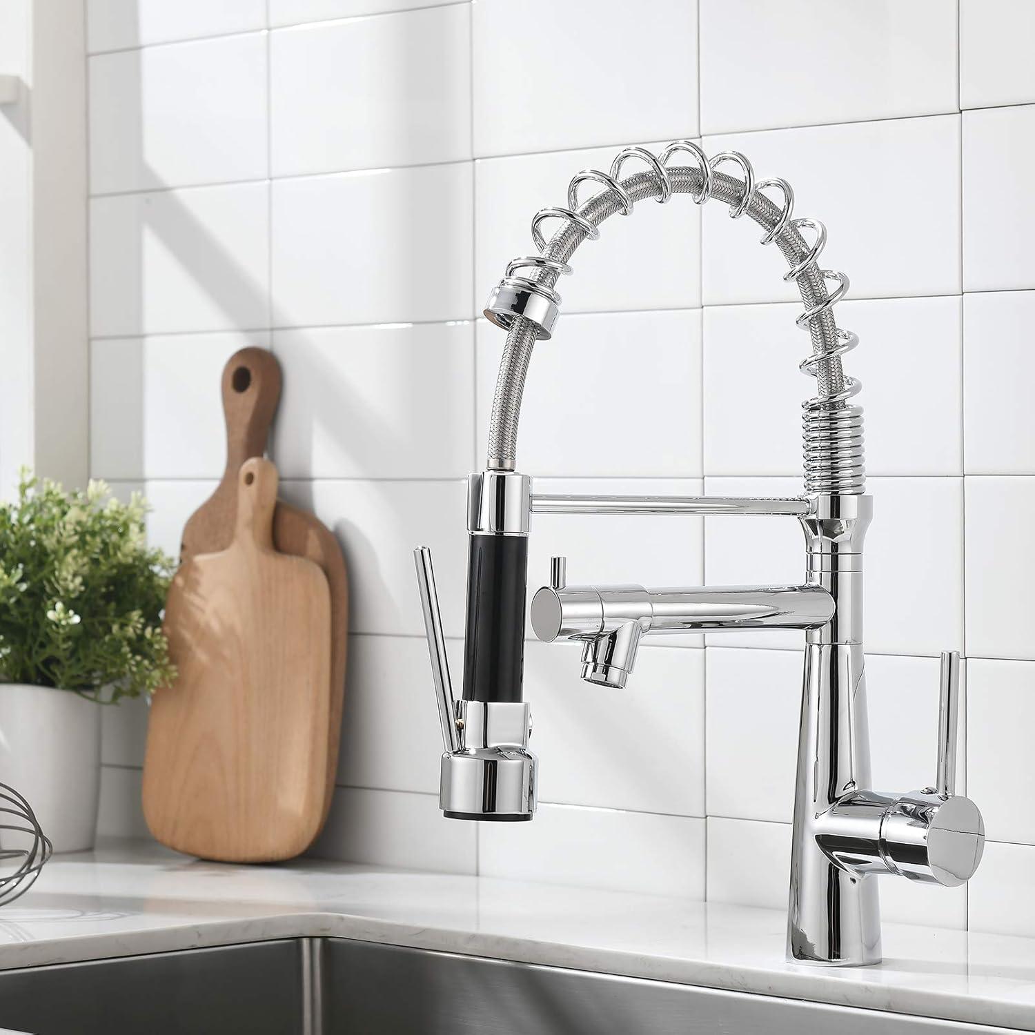 Moderne Chrom Küchenarmatur mit Spiralfeder und 360° Schwenkbarkeit