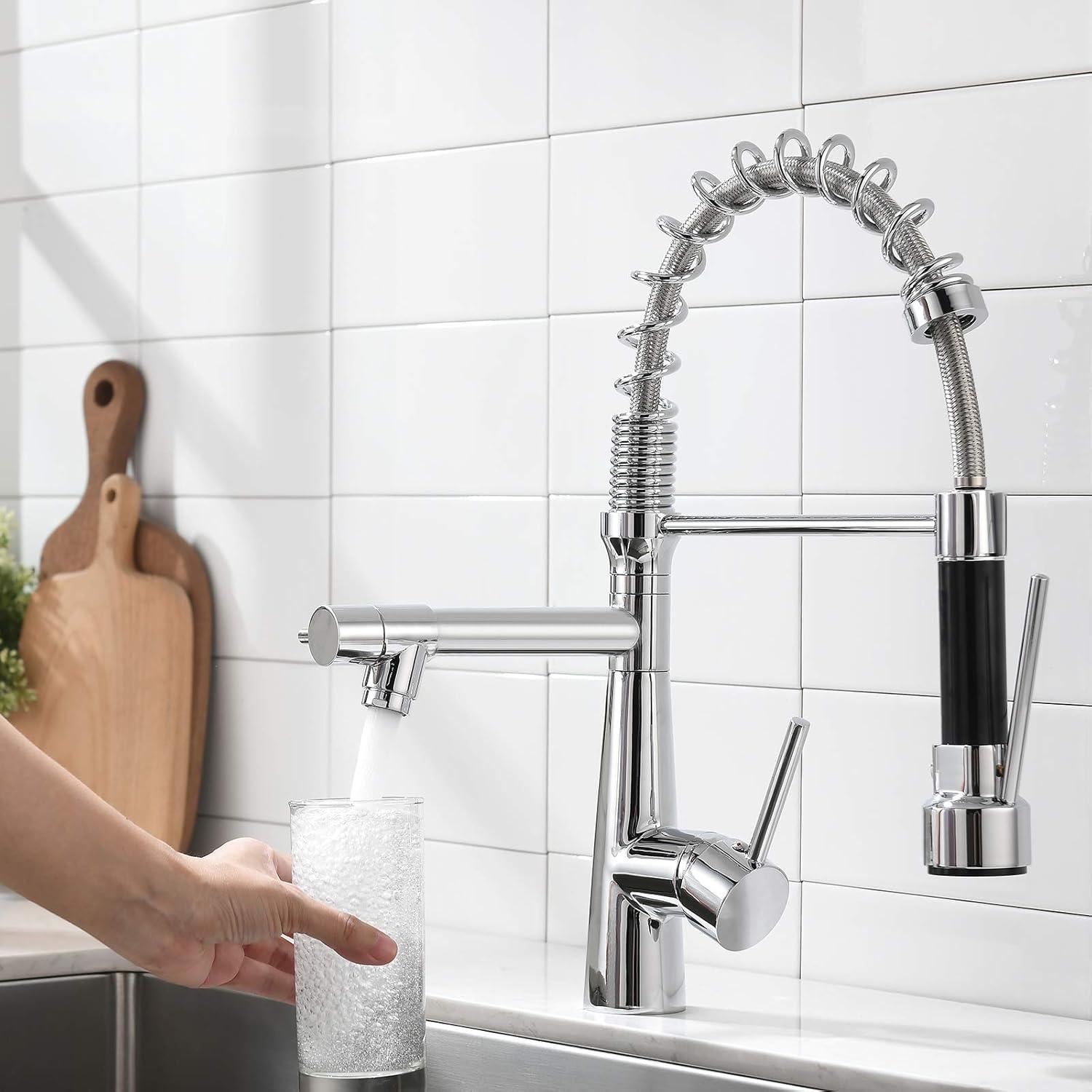 Moderne Chrom Küchenarmatur mit Spiralfeder und 360° Schwenkbarkeit