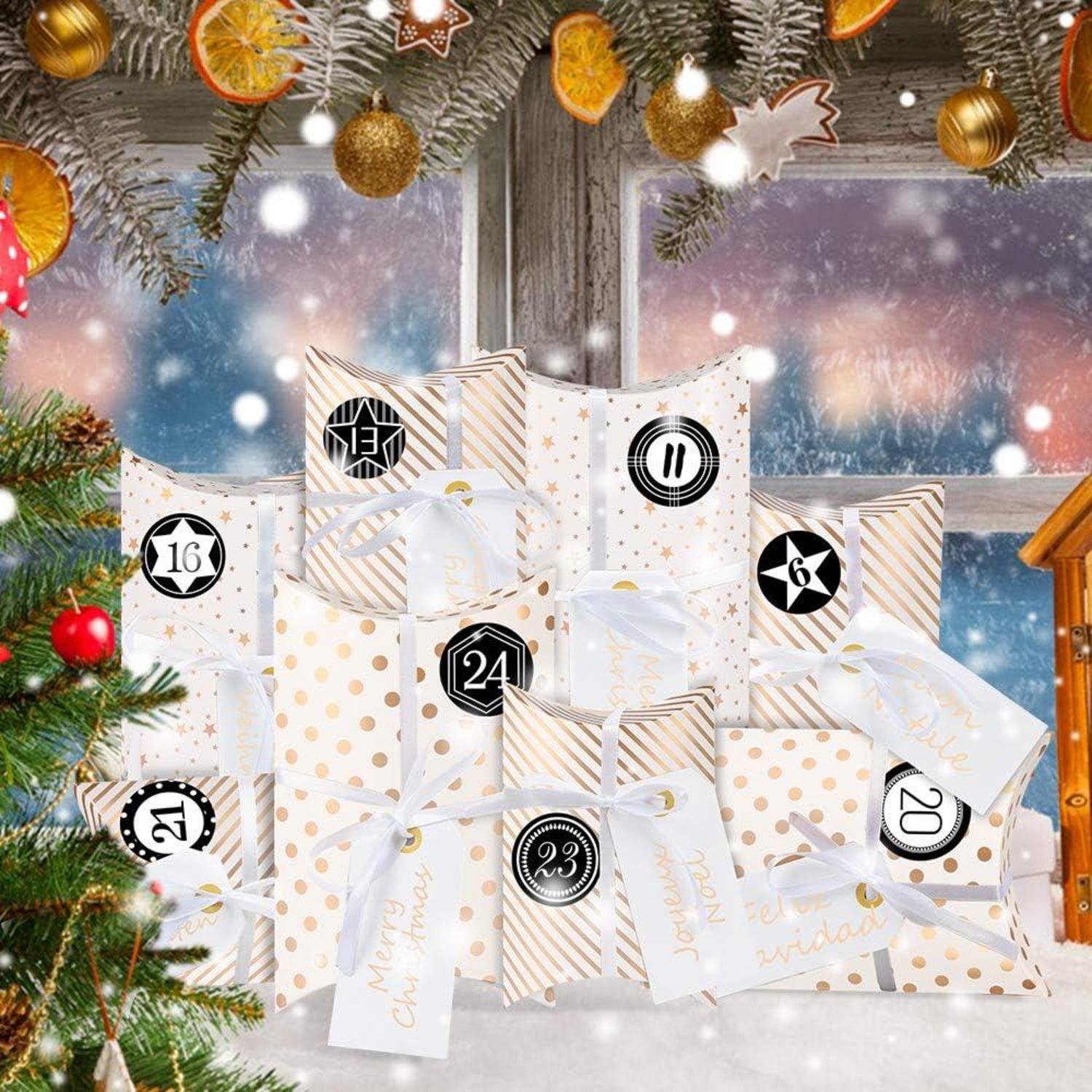 Adventskalender Kraftpapier Weihnachten DIY 24STK 10M Juteschnur Gold