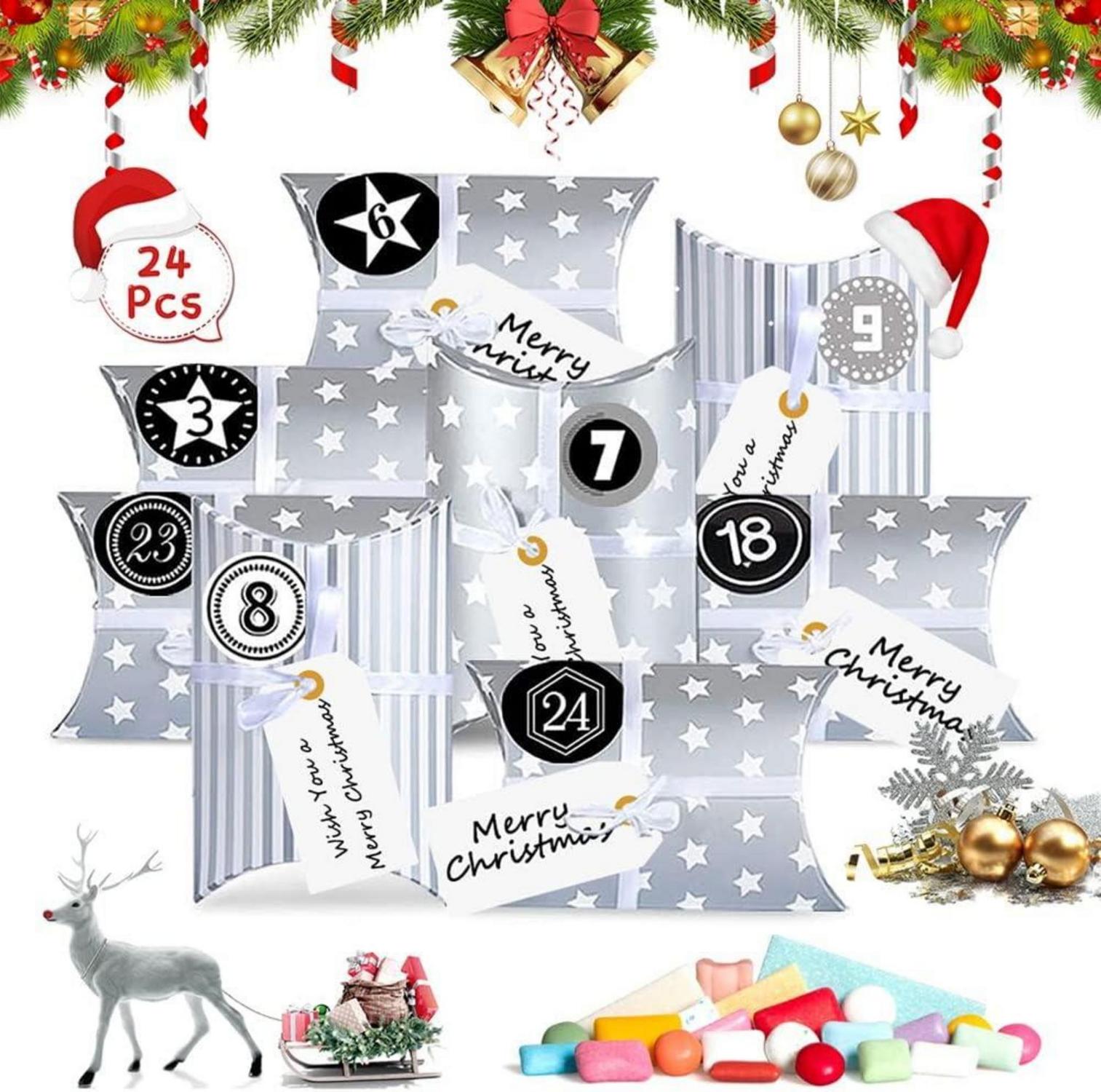 DIY Adventskalender Silber Tüten Zahlen Aufkleber