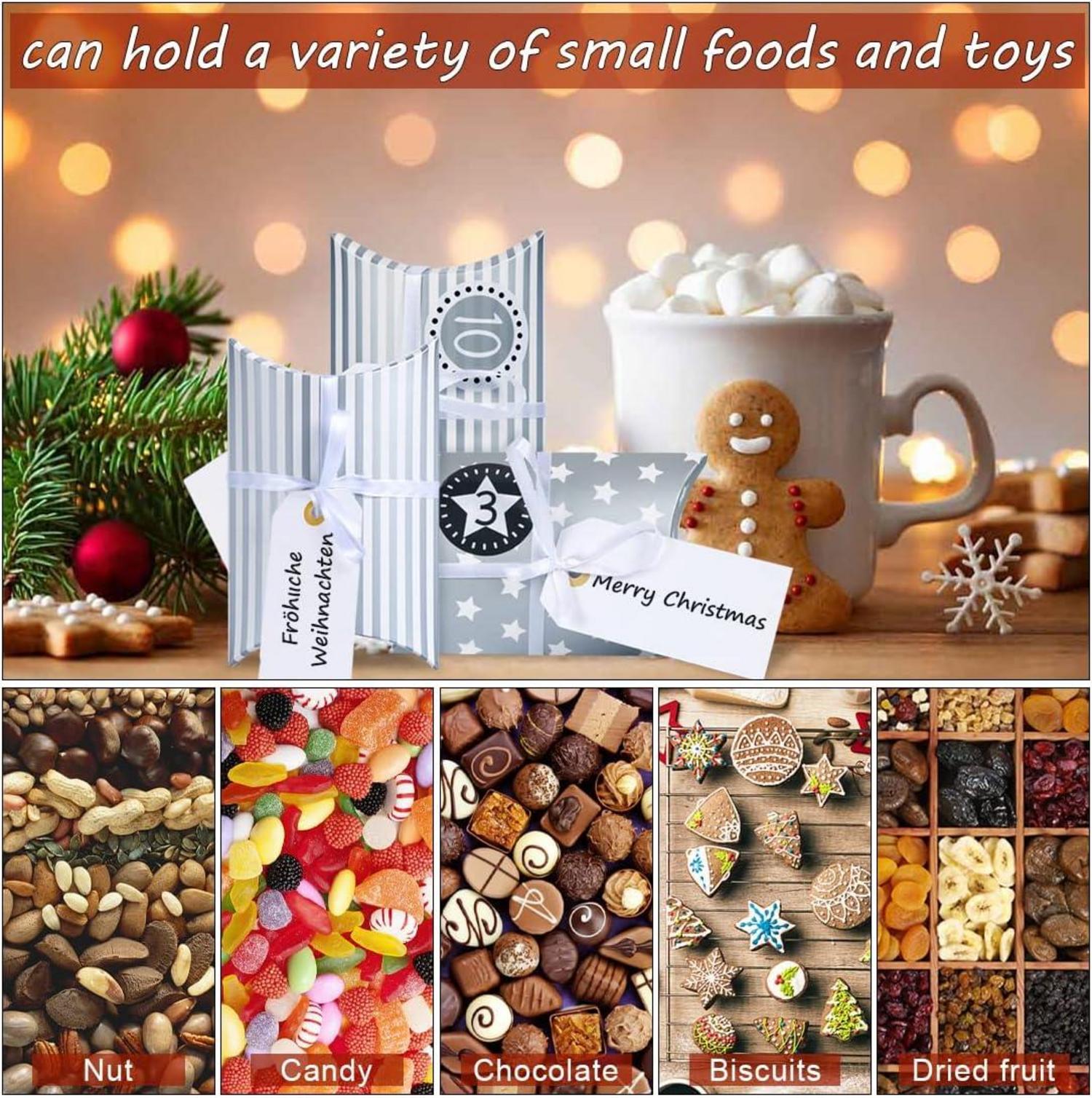 DIY Adventskalender zum Befüllen mit 24 Silber Tüten und Zahlen Aufkleber