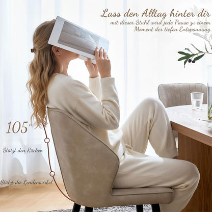 Retro Esszimmerstühle 2er Set Gepolstert Beige in Lederoptik