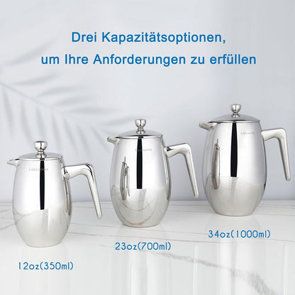 Easyworkz Nando French Press 350ml Edelstahl doppelwandig Isoliert Thermo-Kaffeebereiter