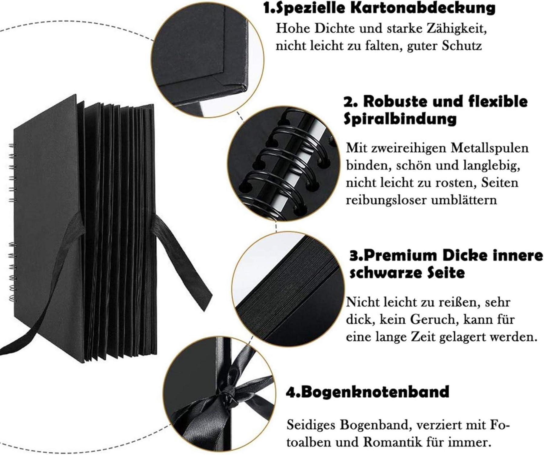 Fotoalbum zum Selbstgestalten DIY 80 Seiten Hochwertiges Schwarzes Buch
