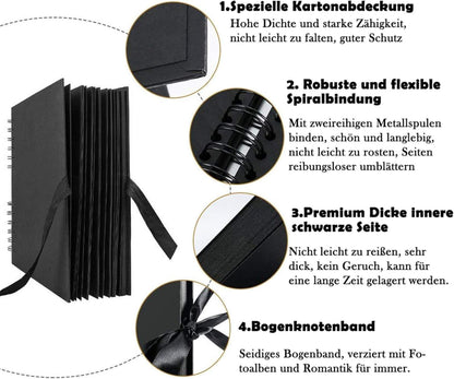 Fotoalbum zum Selbstgestalten DIY 80 Seiten Hochwertiges Schwarzes Buch