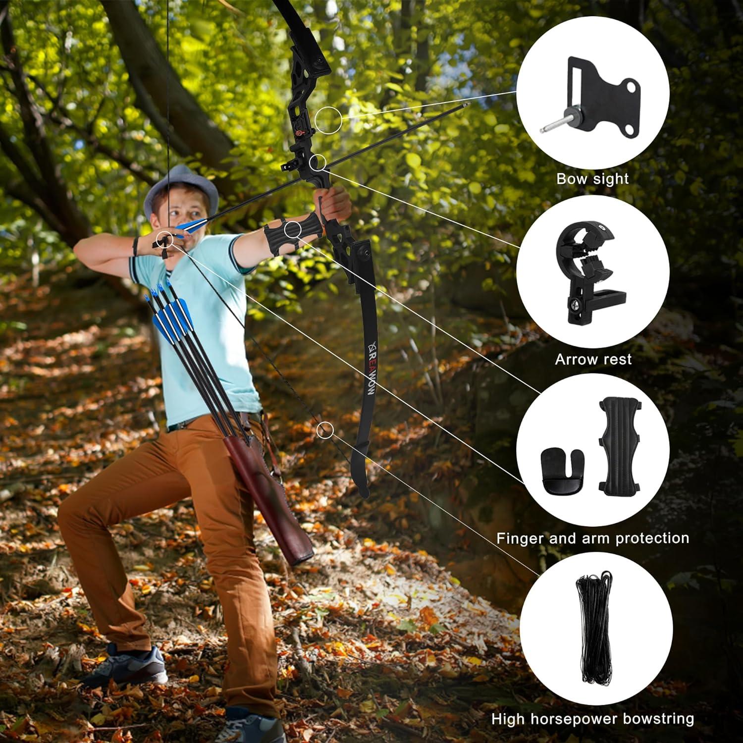 REAWOW Recurvebogen Set 30/40LBS Bogenschießen Pfeil und Bogen 51 Zoll Sportbogen Langbogen