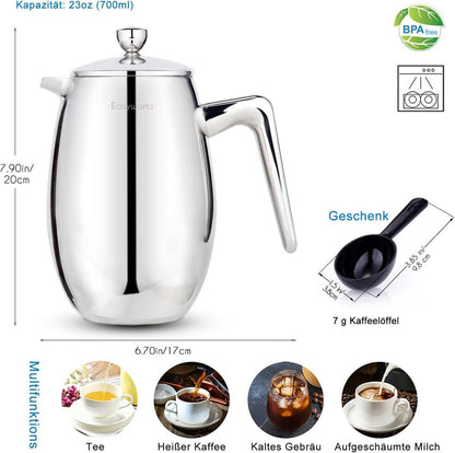 Französische Kaffeepresse 700ml doppelwandig isoliert 304