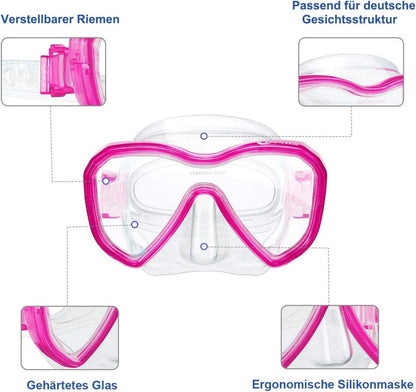 Kinder Taucherbrille Anti-Fog Tauchmaske Schwimmbrille Rosa