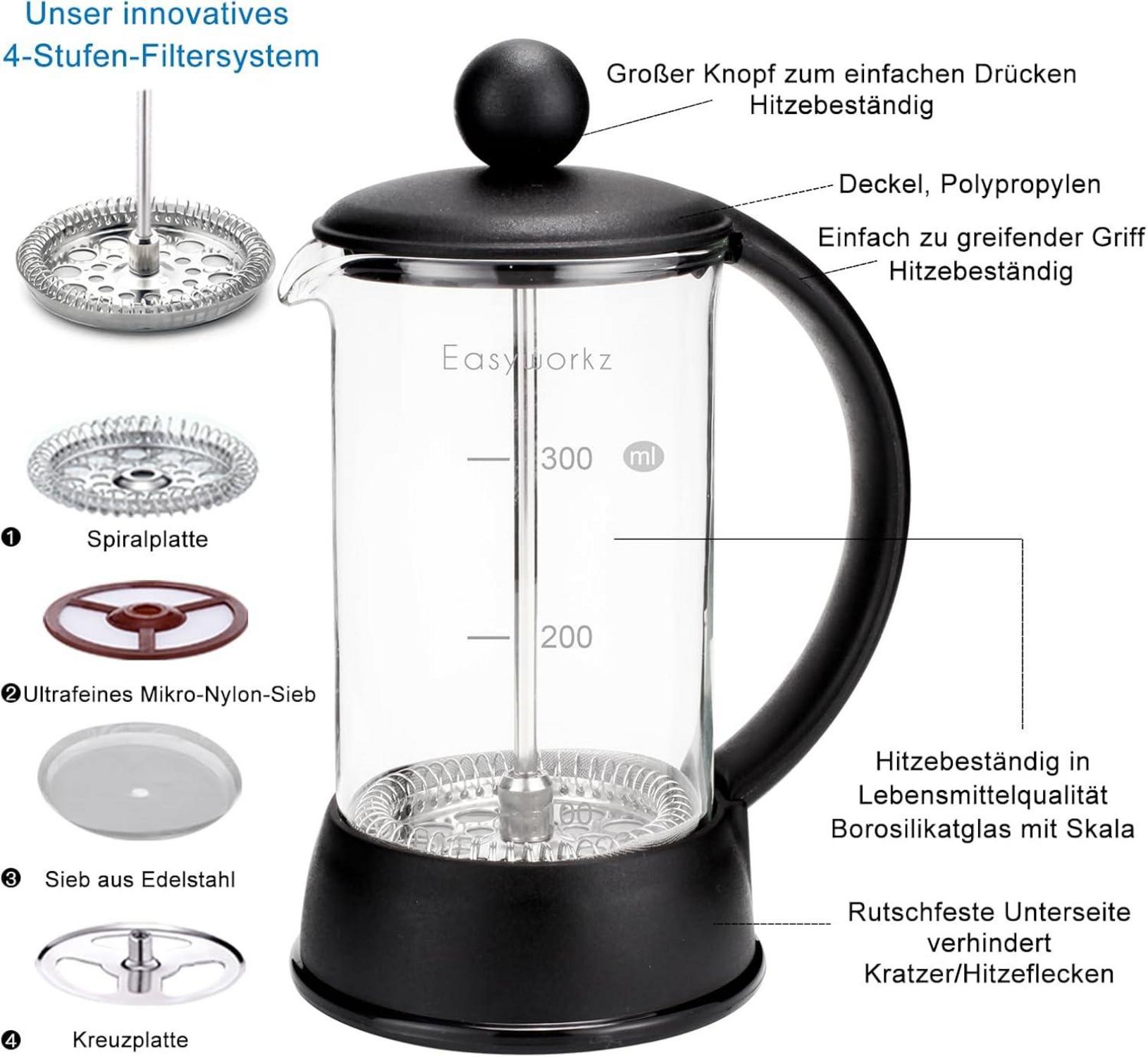 French Press Kaffeebereiter Borosilikatglas 350ml