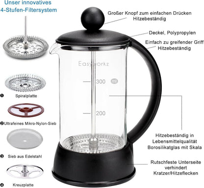 French Press Kaffeebereiter Borosilikatglas 350ml