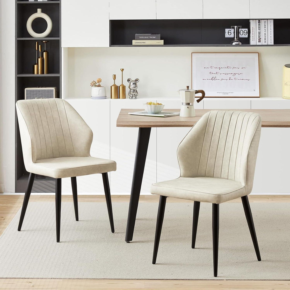 Esszimmerstühle Set 4er, Polsterstuhl Modern Creme in Lederoptik