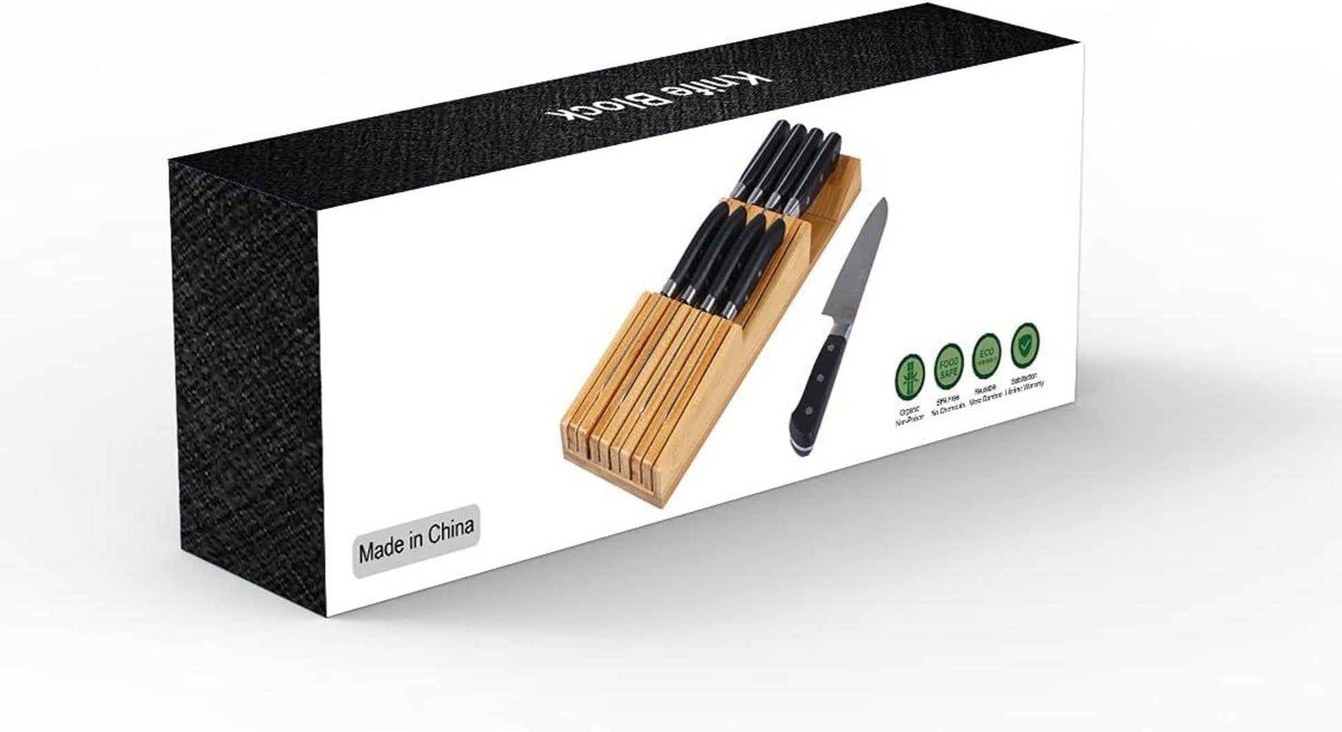 NIUXX Messerblock Set - Messerhalter aus Bambusschublade, Platz für 9 Messer, abwaschbares Küchenmesser-Aufbewahrungsset
