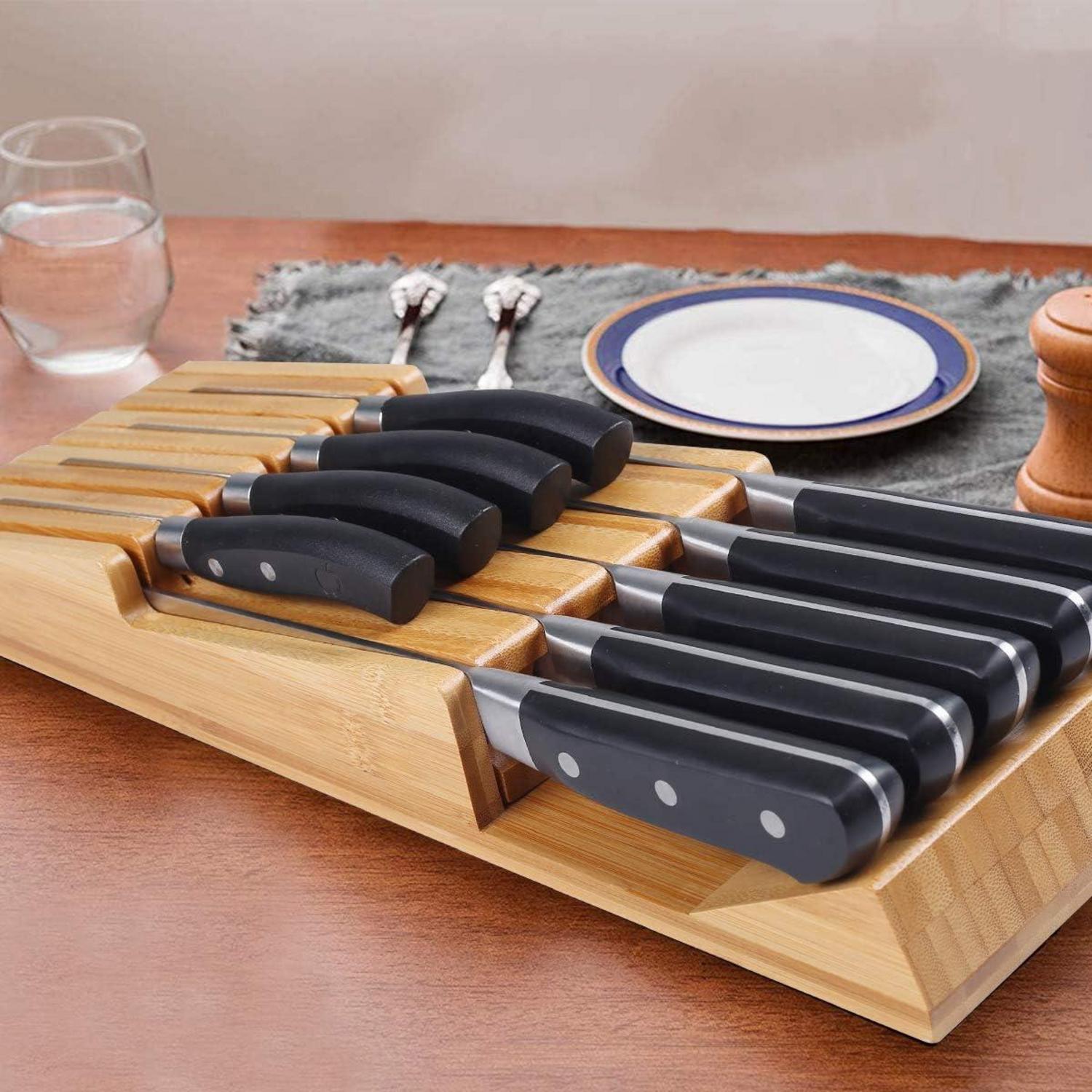 Messerblock Set Bambus Schublade 9 Messer groß Küche Organizer