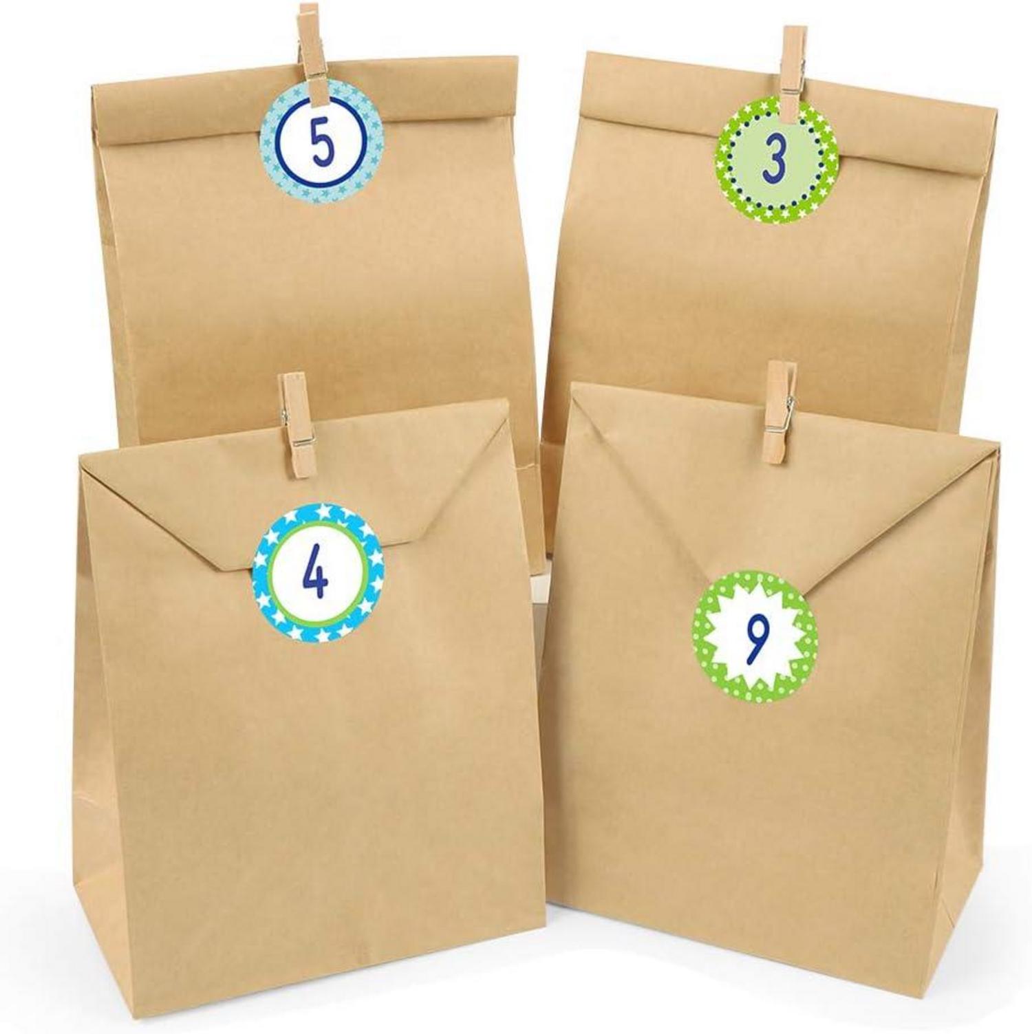 Adventskalender Kraftpapiertüten DIY Bastelset mit Zahlen und Klammern