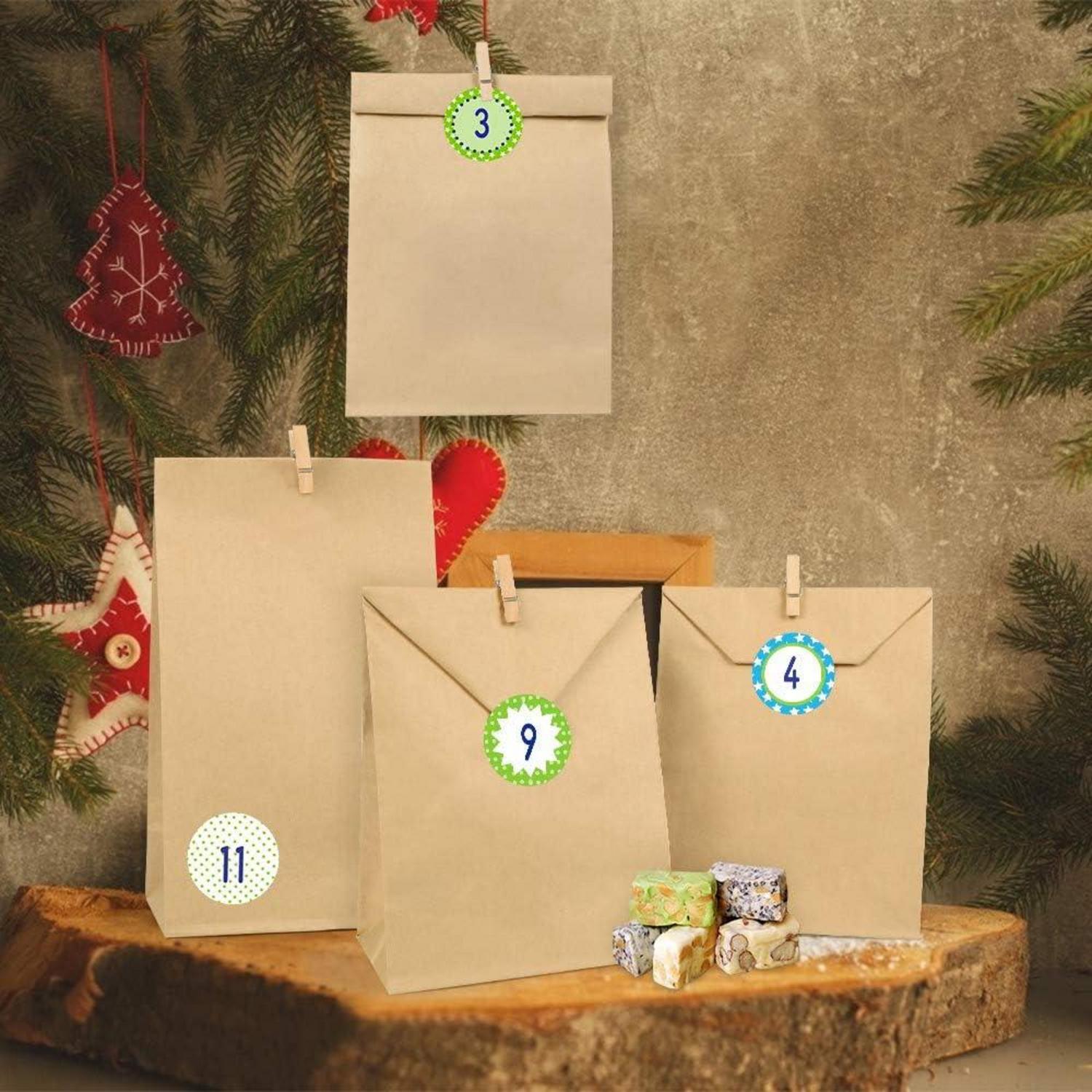 Adventskalender zum Befüllen Kraftpapiertüten DIY mit Zahlenaufklebern