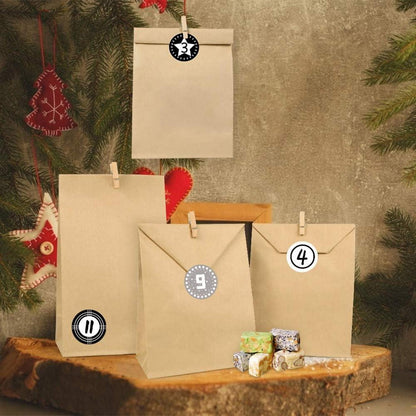 Adventskalender Kraftpapiertüten Befüllen 24 DIY Zahlenaufkleber Klammern