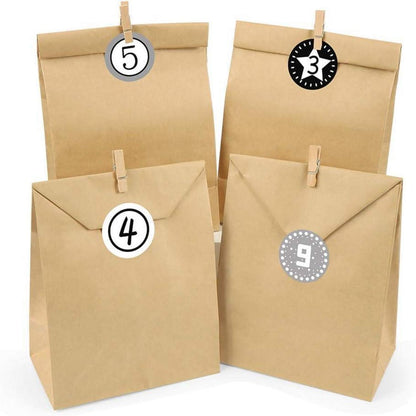 Adventskalender Kraftpapiertüten DIY Bastelset 24 Aufkleber