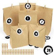 Adventskalender Kraftpapiertüten DIY Set 24 Zahlen Aufkleber