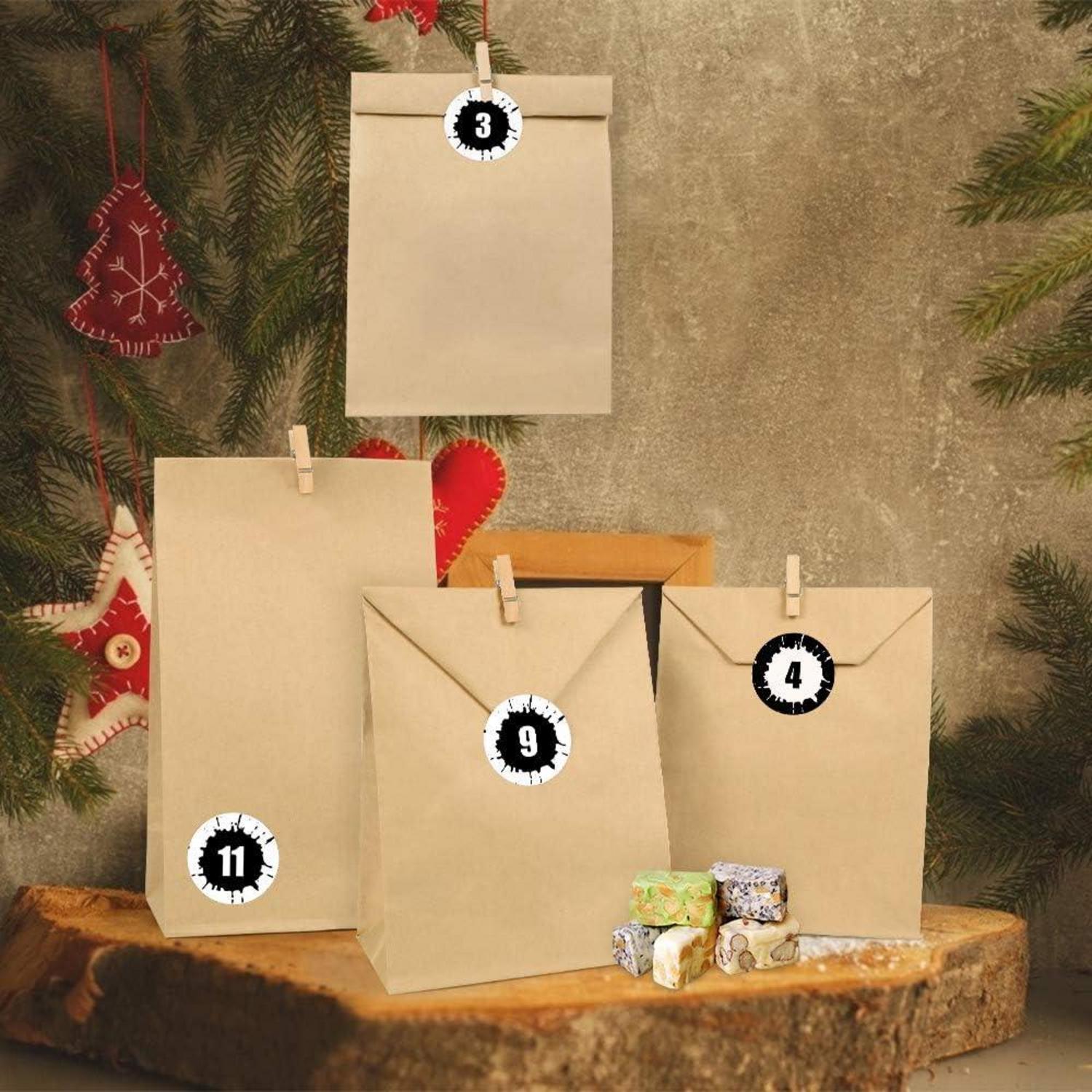 DIY Adventskalender Kraftpapiertüten Befüllen 24 Zahlen Sterne