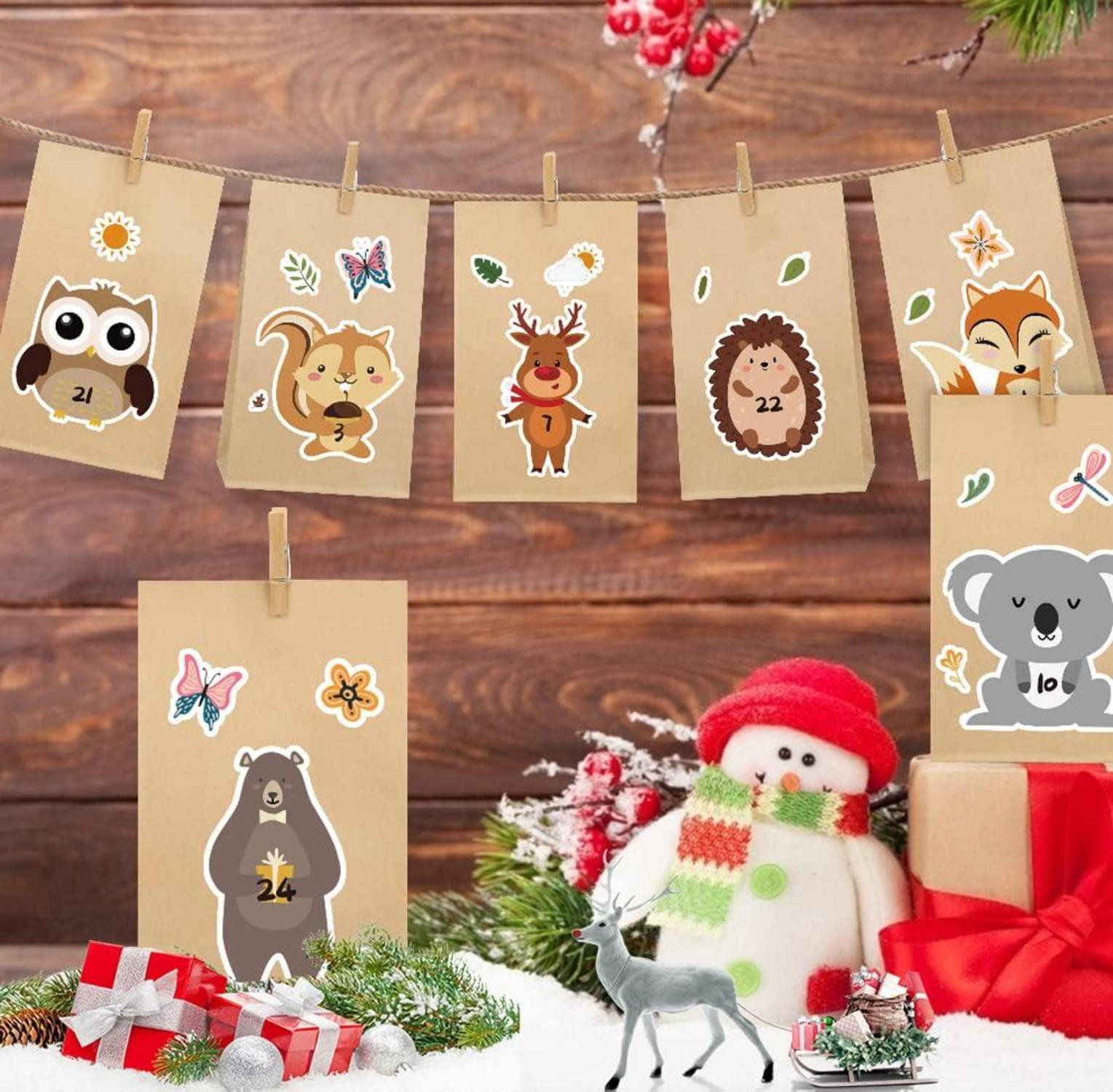 Adventskalender Kraftpapiertüten Weihnachtskalender DIY Waldtiere