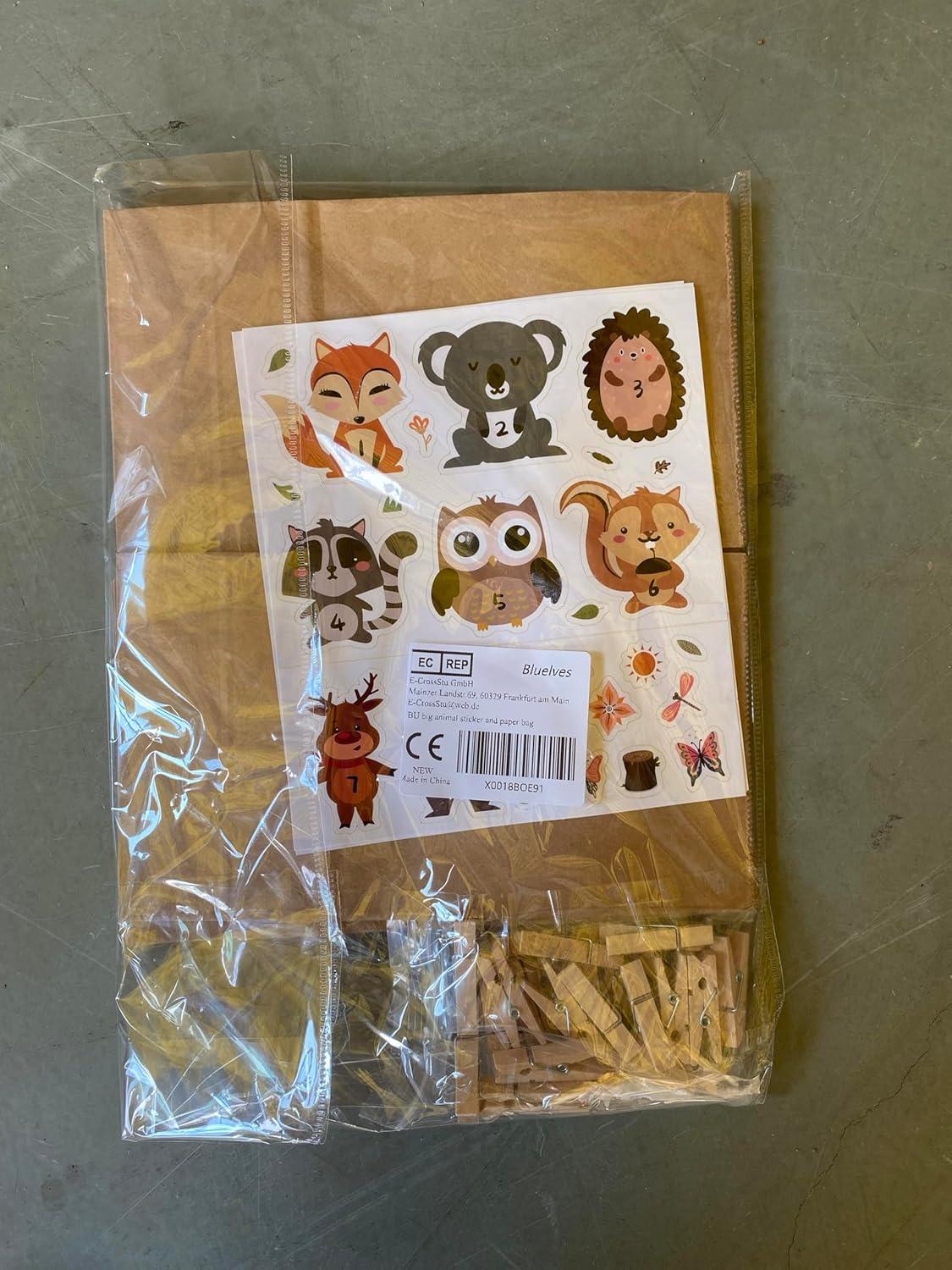 Adventskalender zum Befüllen Kinder 24 Kraftpapiertüten Weihnachtskalender DIY Waldtiere