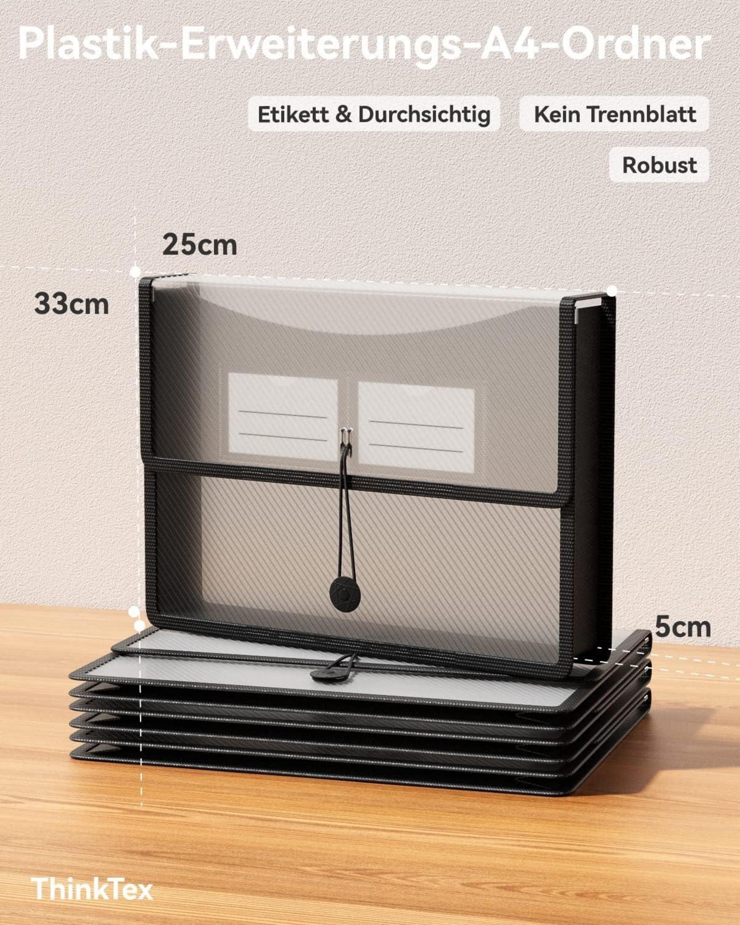 A4 Kunststoff-Aktenordner 6 cm erweiterbar 3er Set