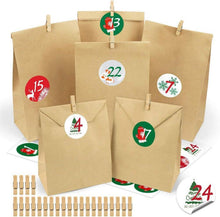 Adventskalender Kraftpapiertüten mit Zahlen Aufkleber & Klammern