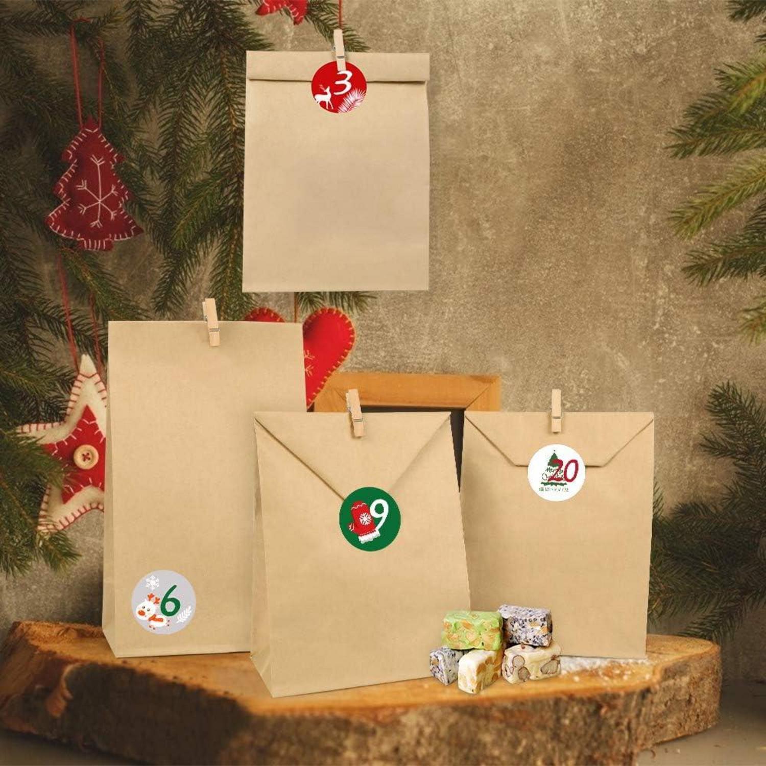 Adventskalender Kraftpapiertüten DIY Weihnachten 24 Zahlen Sticker Klammern