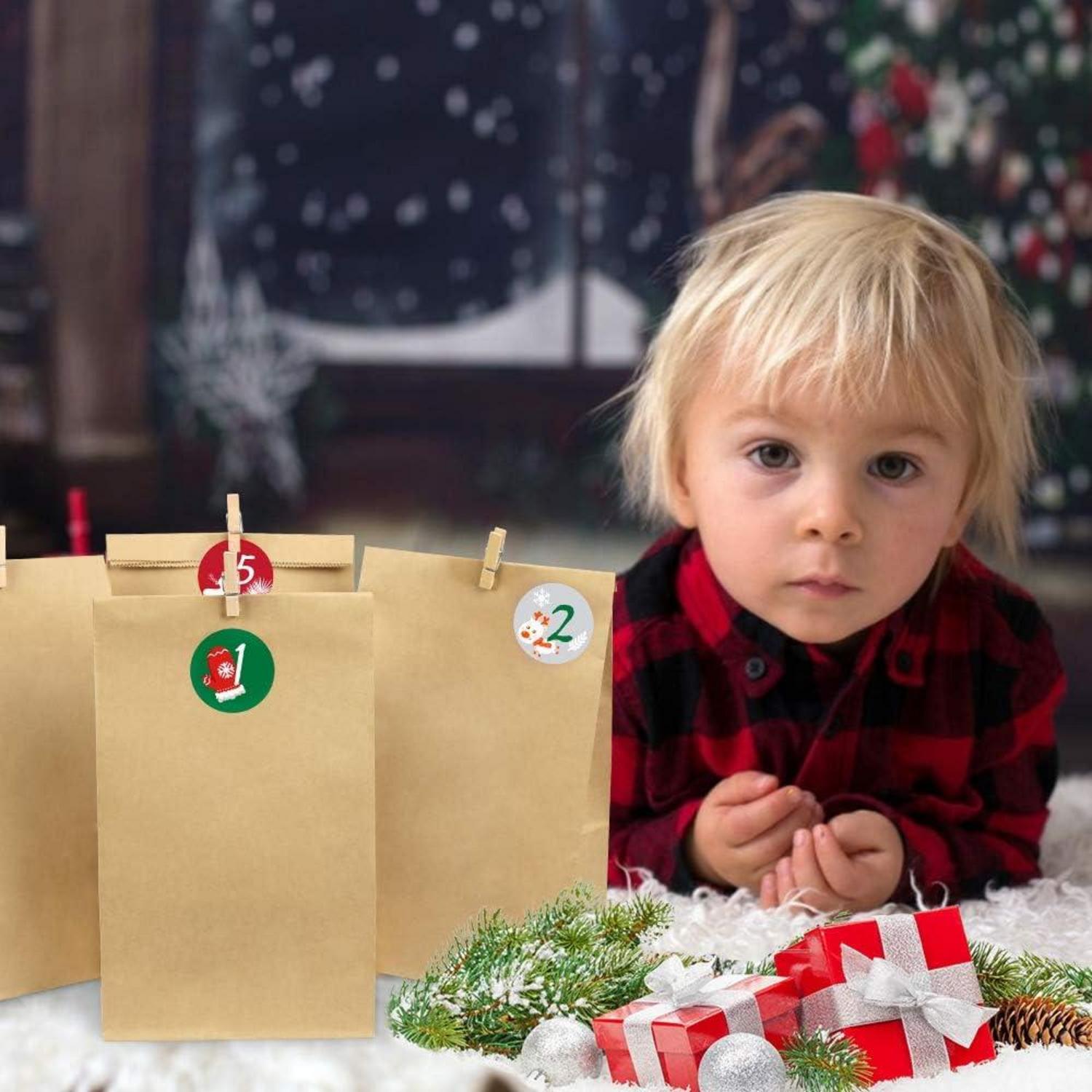 Adventskalender zum Befüllen Kraftpapiertüten DIY 24 Zahlenaufkleber