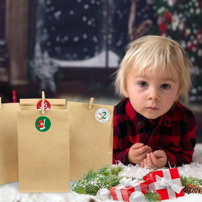 Adventskalender zum Befüllen Kraftpapiertüten DIY 24 Zahlenaufkleber