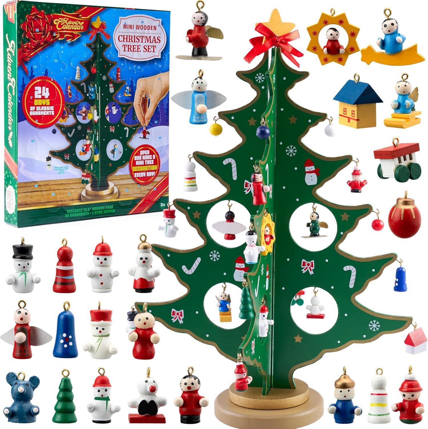 Adventskalender JOYIN 2024 mit Weihnachtsbaum und 28 Ornamenten, 24