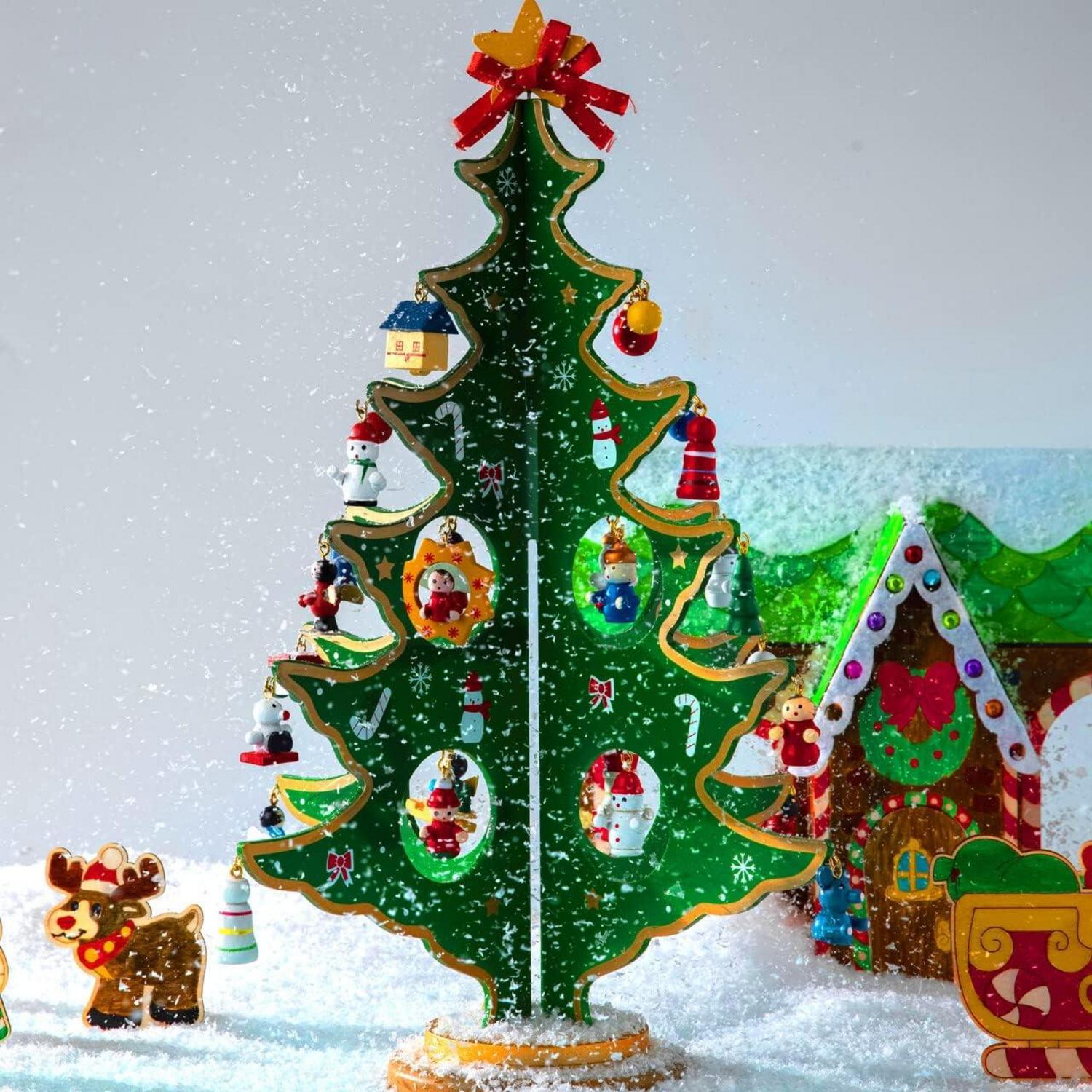 Adventskalender JOYIN 2024 mit Weihnachtsbaum und 28 Ornamenten, 24