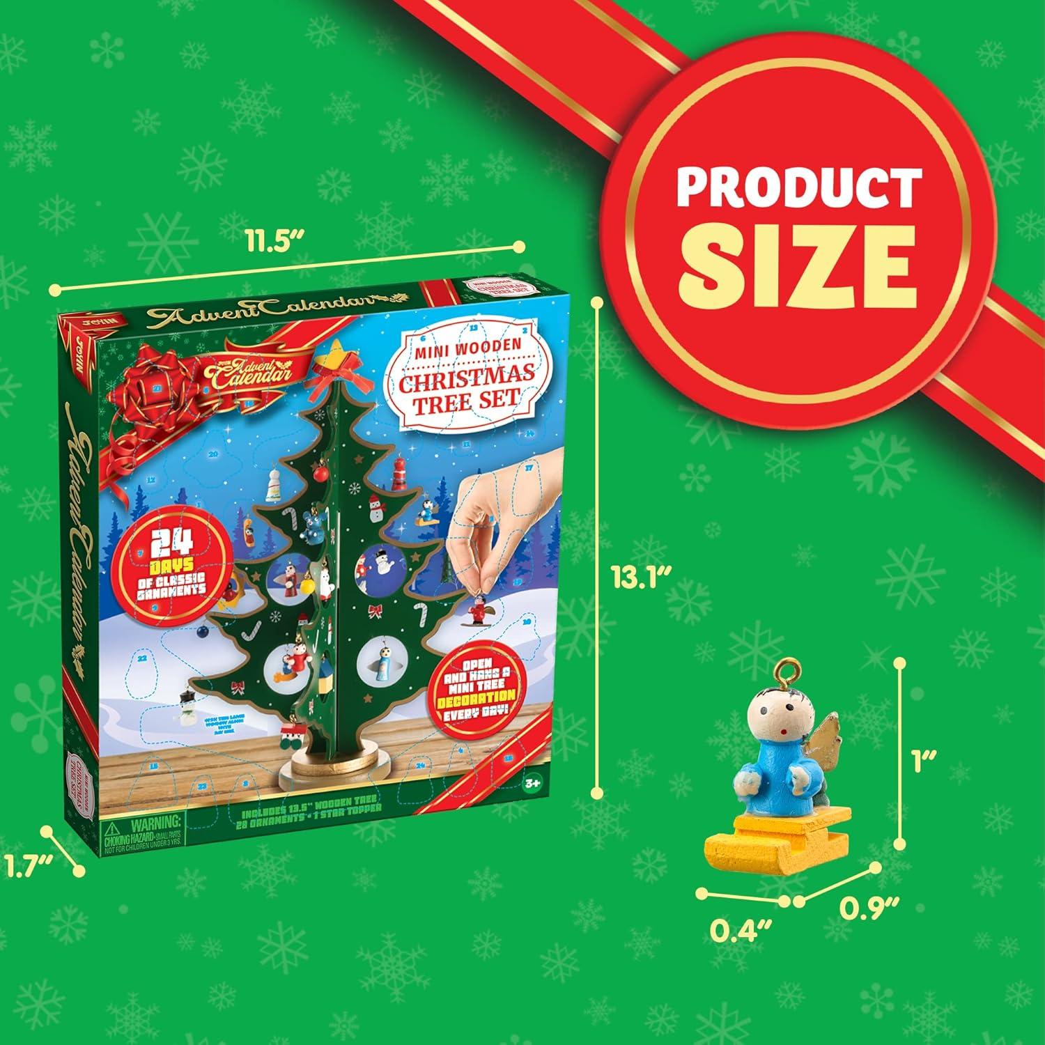 JOYIN Adventskalender 2024 Holz Weihnachtsbaum 28 Ornamente 24 Tage Countdown