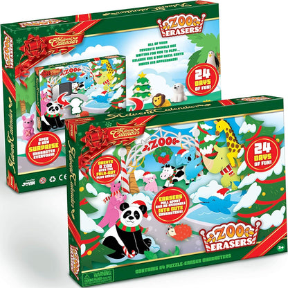 JOYIN 2024 Adventskalender Weihnachten 24 Tage Countdown mit 24 Tierfiguren und 48 Radiergummis