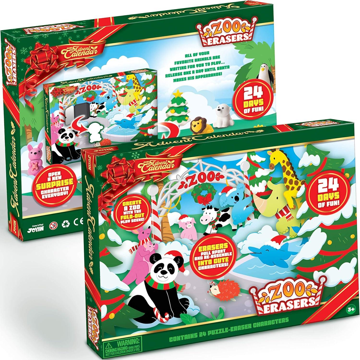 JOYIN 2024 Adventskalender Weihnachten 24 Tage Countdown mit 24 Tierfiguren und 48 Radiergummis