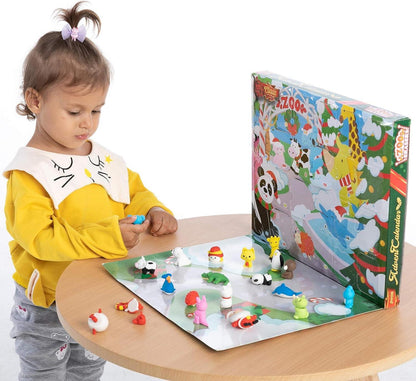 JOYIN Adventskalender Weihnachten 24 Tage Countdown 24 Tierfiguren Radiergummis