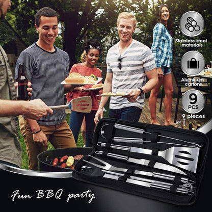 Premium Grillbesteck Set 9tlg mit Grillhandschuhe bis 800°C