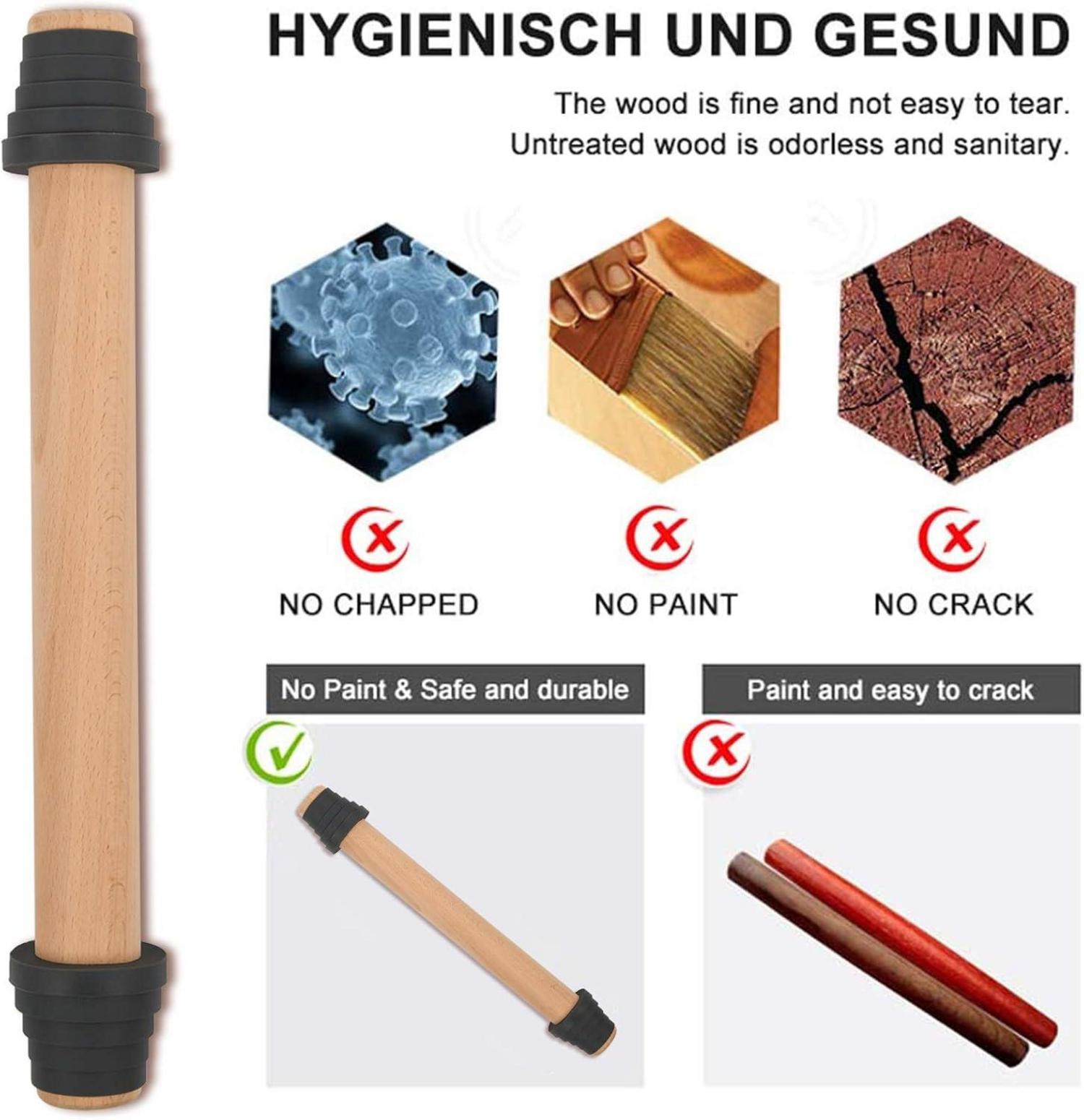 Nudelholz Buchenholz mit Dicken Ringen 5 Größen 40 cm