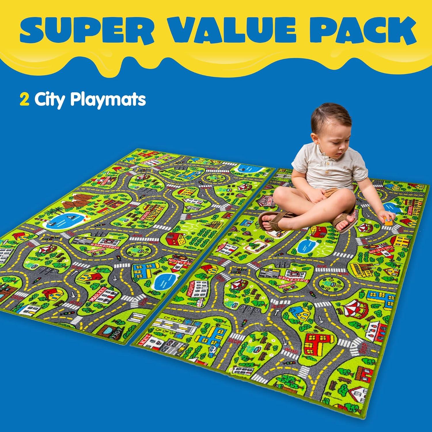 JOYIN 2 Teppich Kinderzimmer 80x150cm Autoteppich Straße Spielteppich